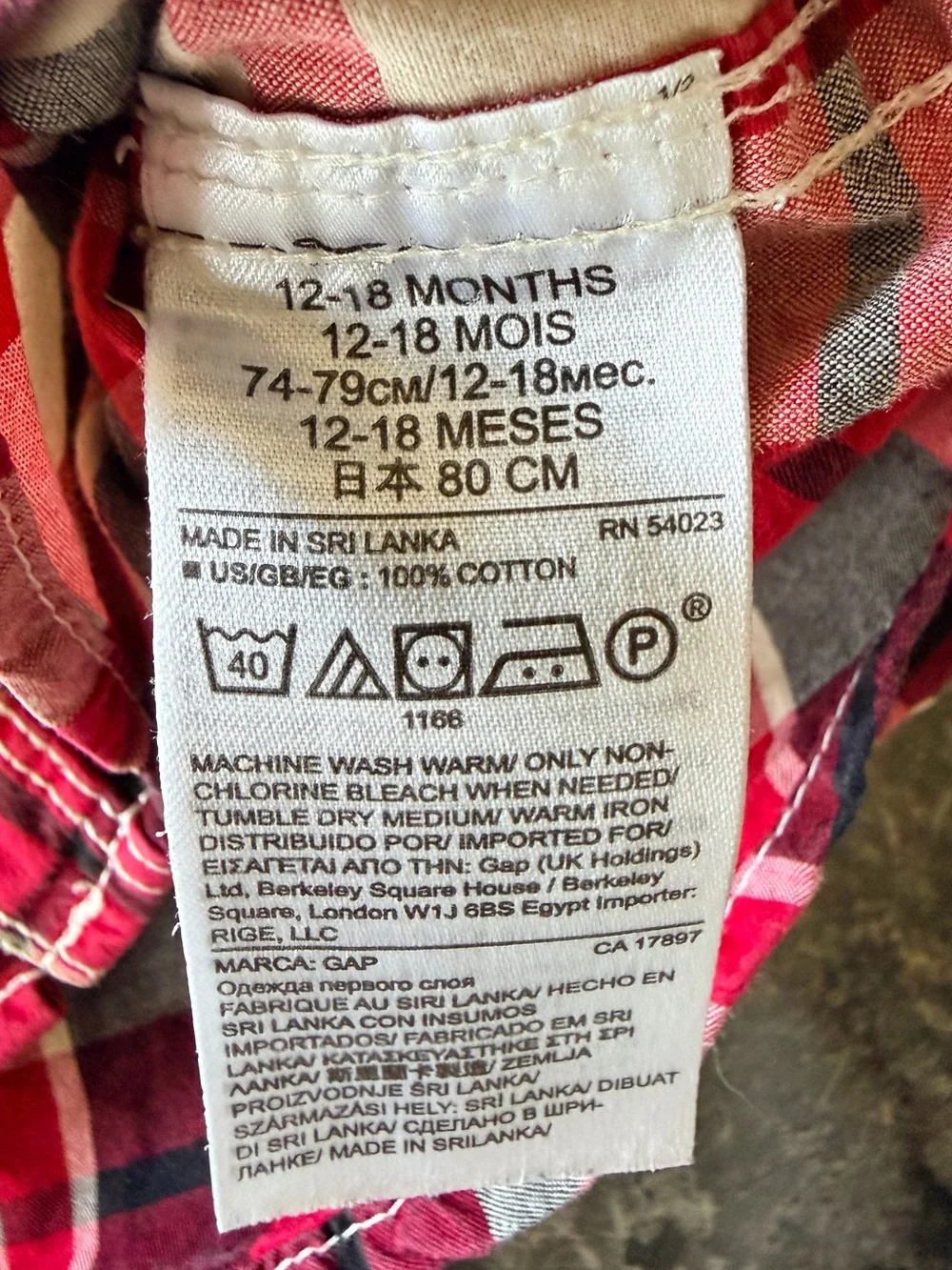 3/$15 Baby GAP Plaid Button-Up Shirt 12-18M Long Sleeve Shirt Holiday Outfit
